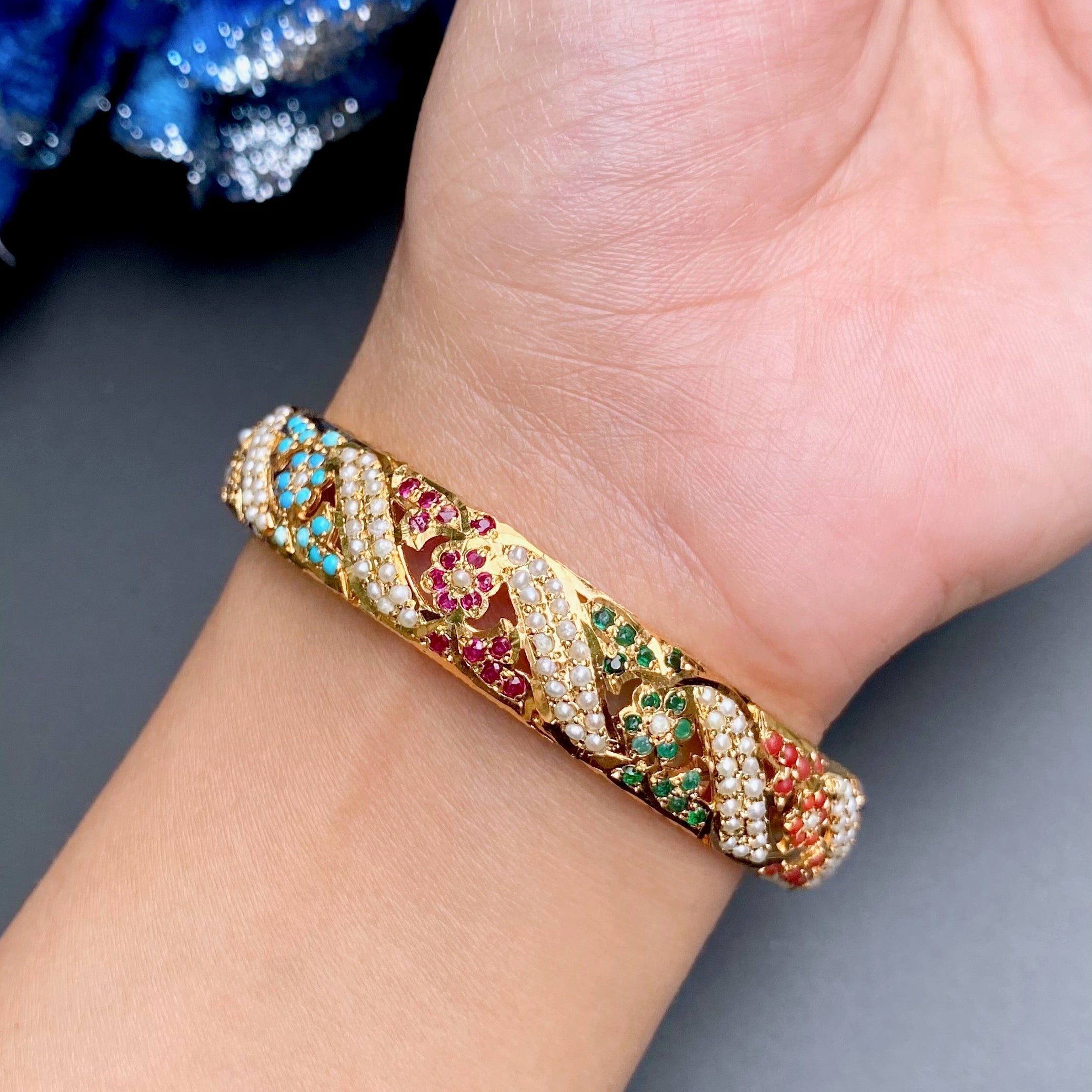 Navaratna Jadau Bangle | Intricately Handcrafted Indian Jewellery BG 083