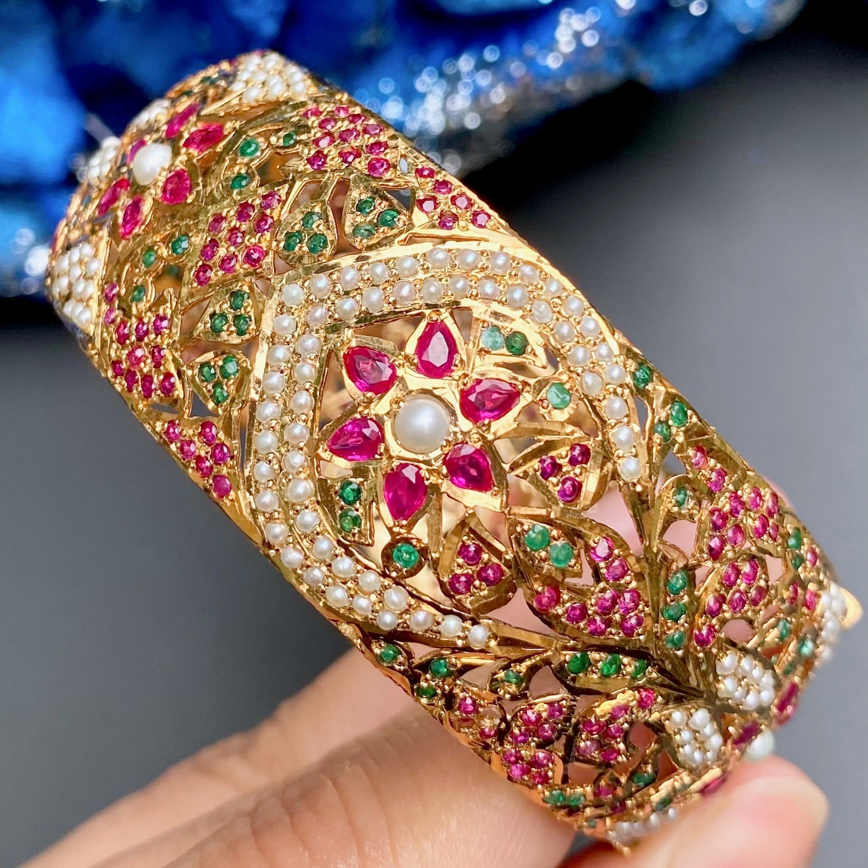 Broad Jadau Kada for Women | Multicoloured Jadau Bangle | For Bride BG 085