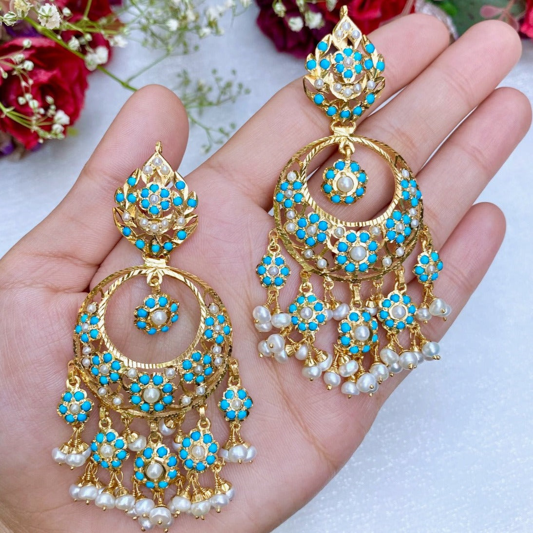 pakistani earrings in turquoise