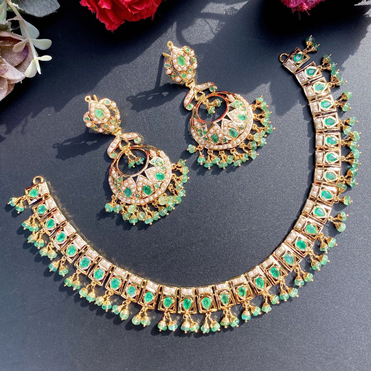 emerald necklace set gold