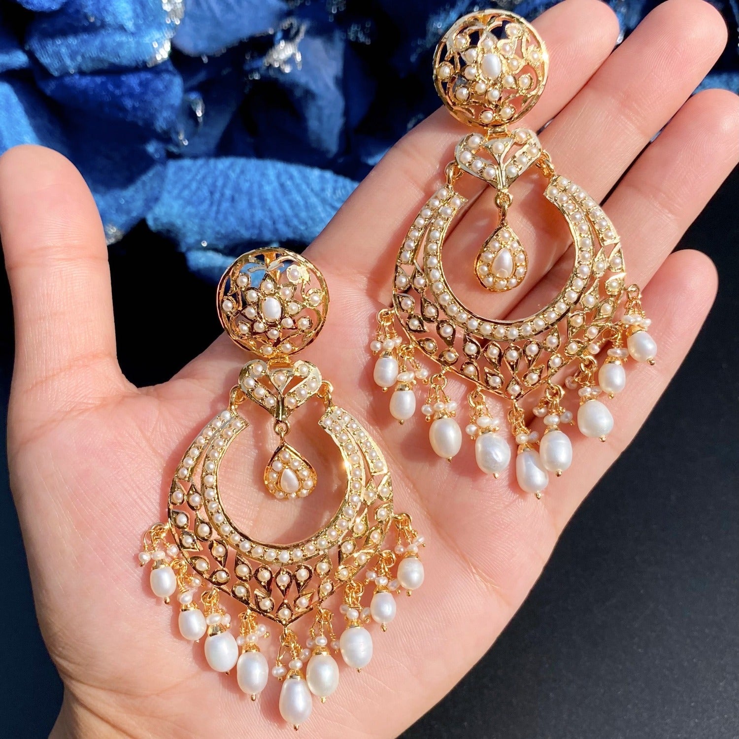 pearl chandbali earrings