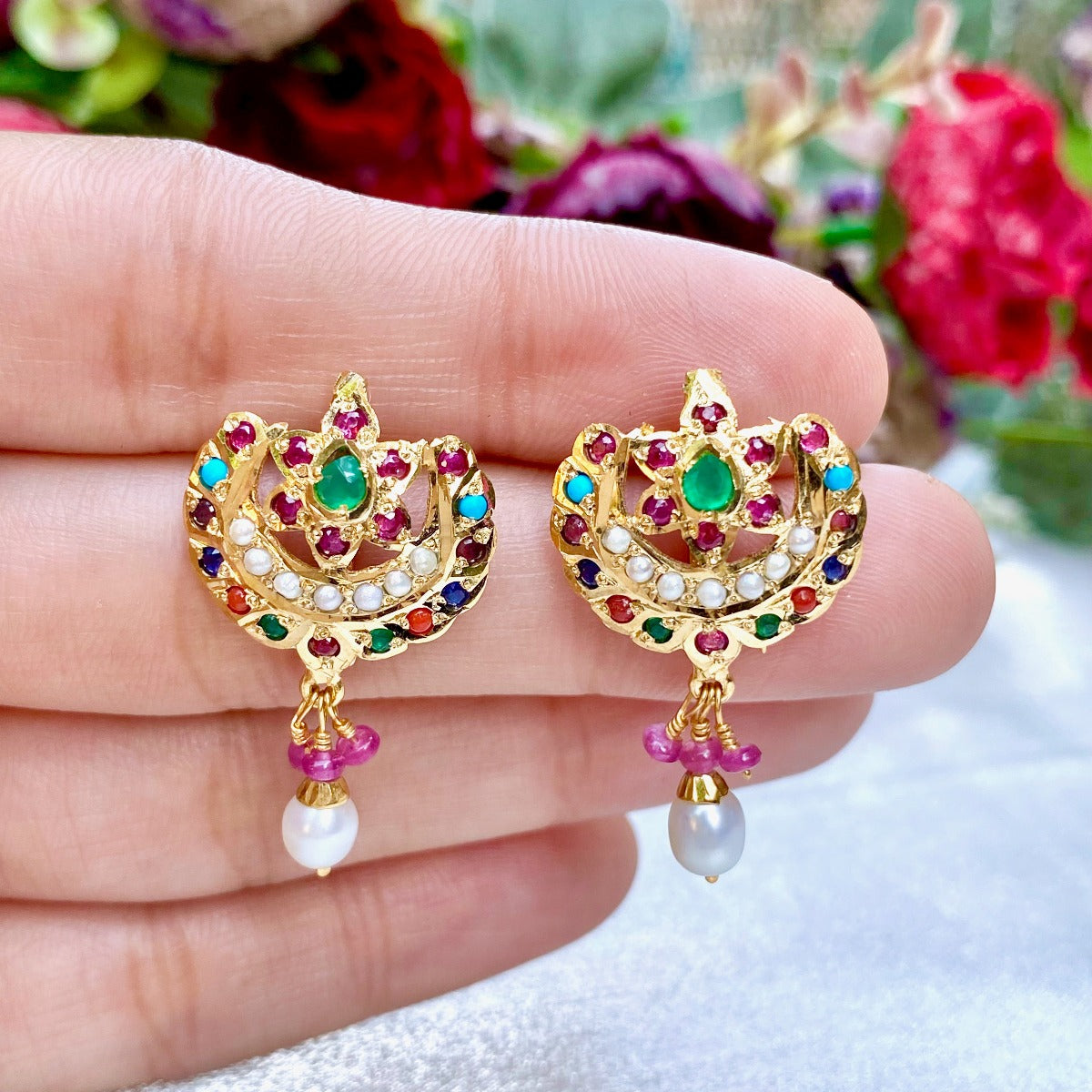 gold plated navratna studs