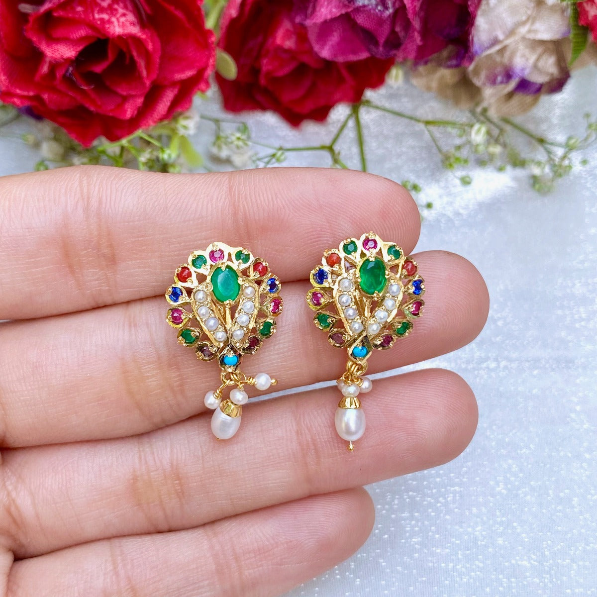 gold plated Navaratna studs