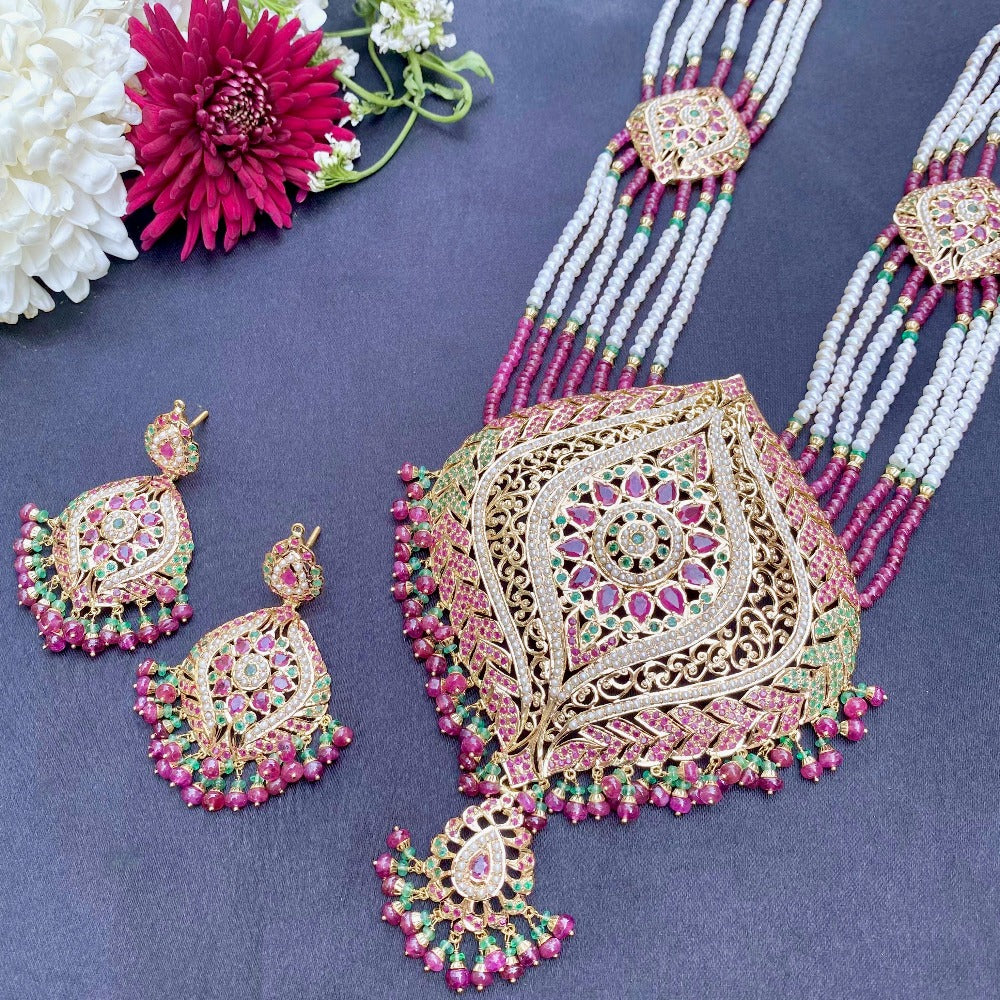 large and heavy gold rani haar set jadau