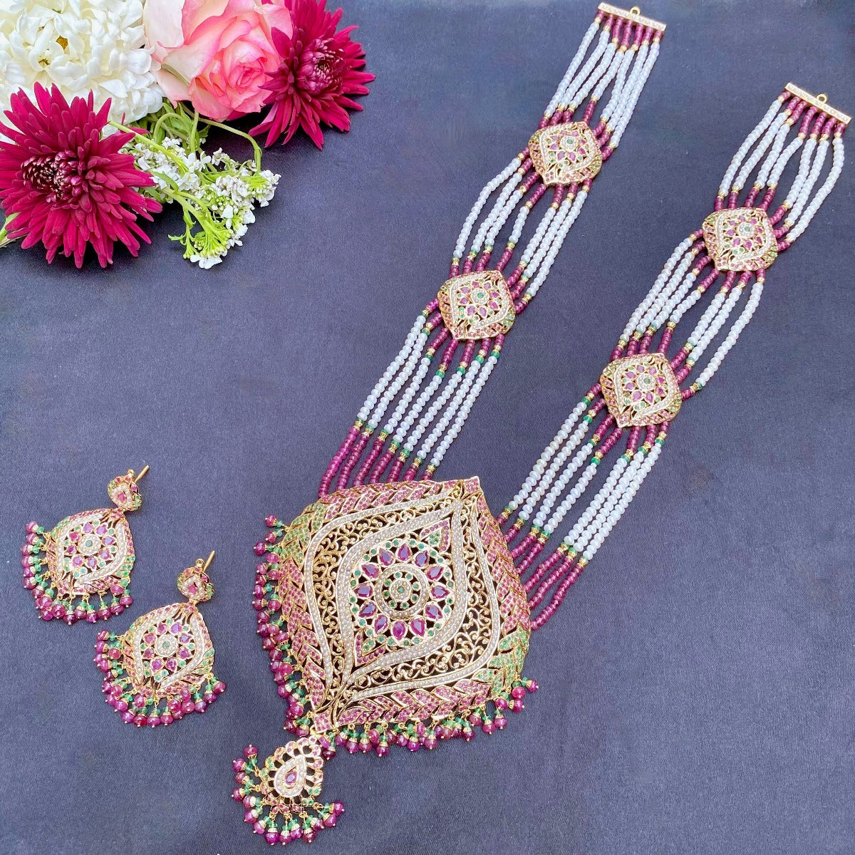 large and heavy gold rani haar set jadau