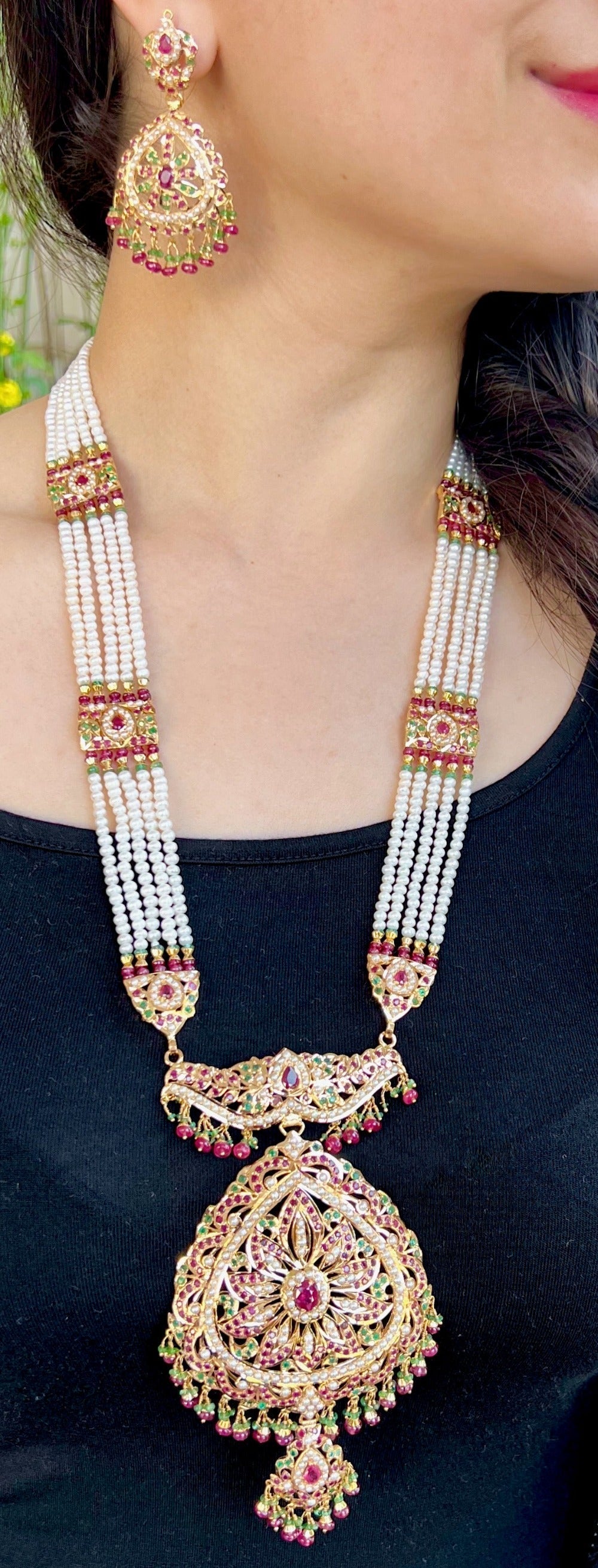 gold rani haar with ruby emerald pearls