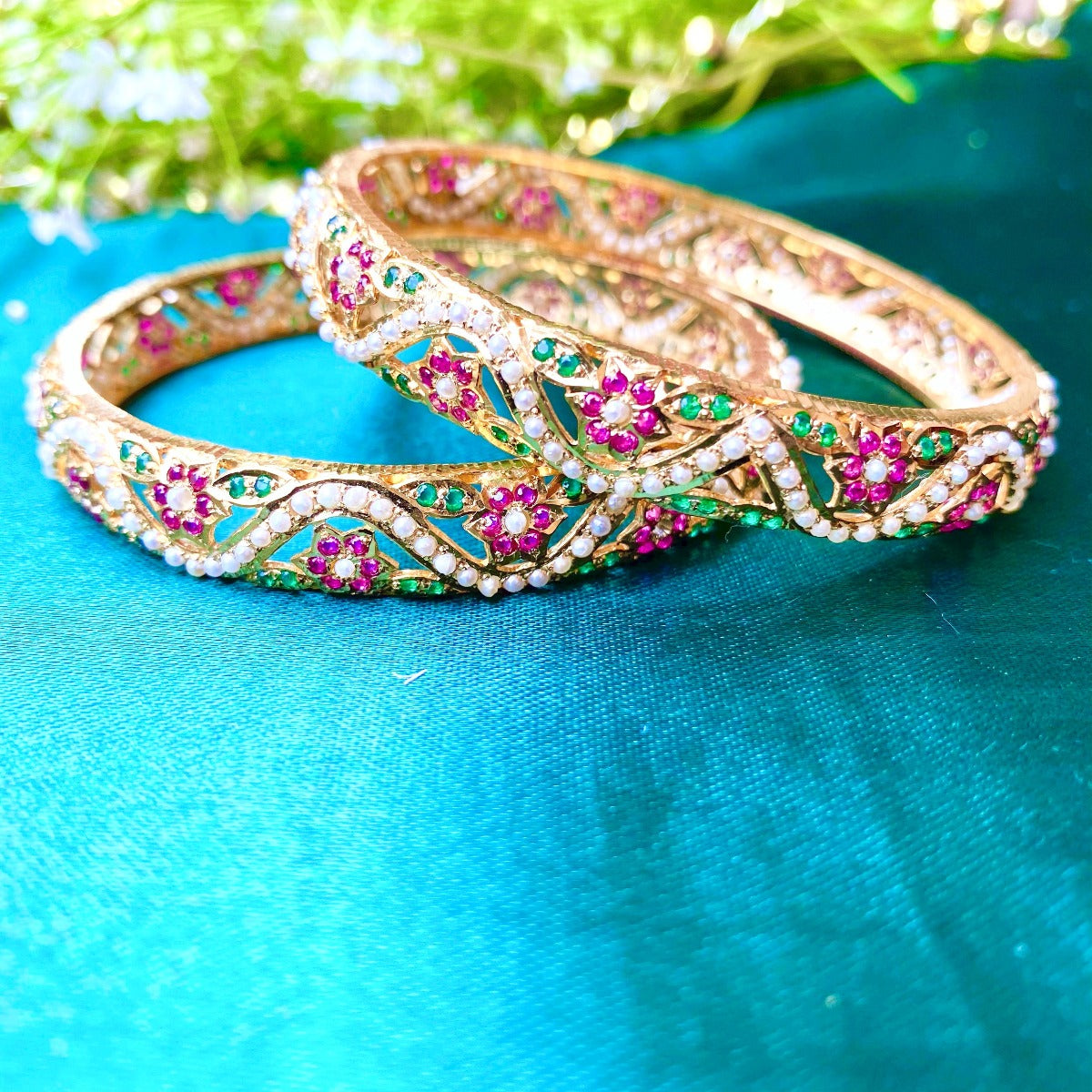 ruby emerald pearl bangles