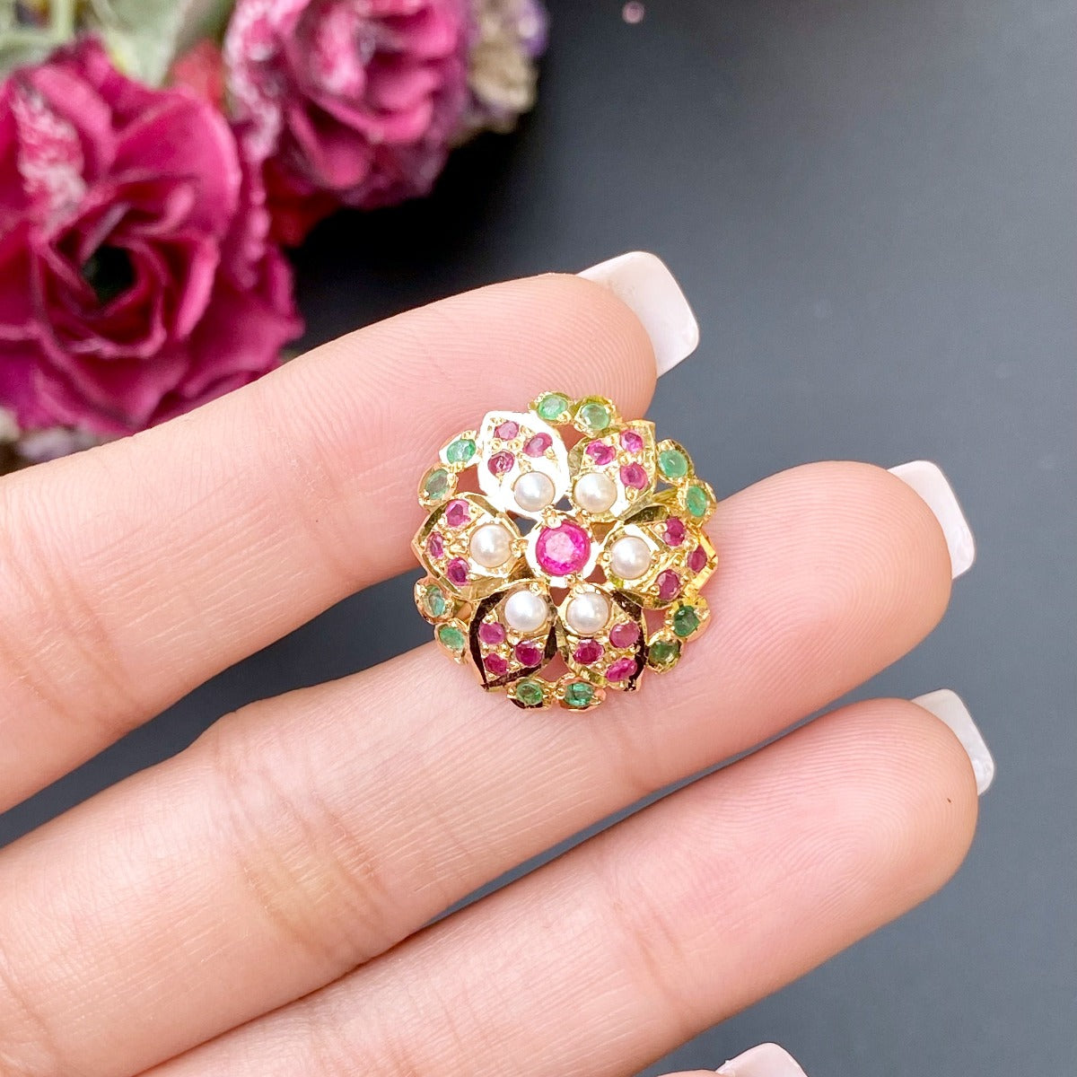 Floral Jadau Ring in 22ct Gold GLR 083