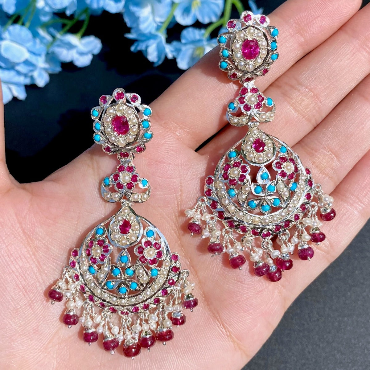 white silver earrings jadau