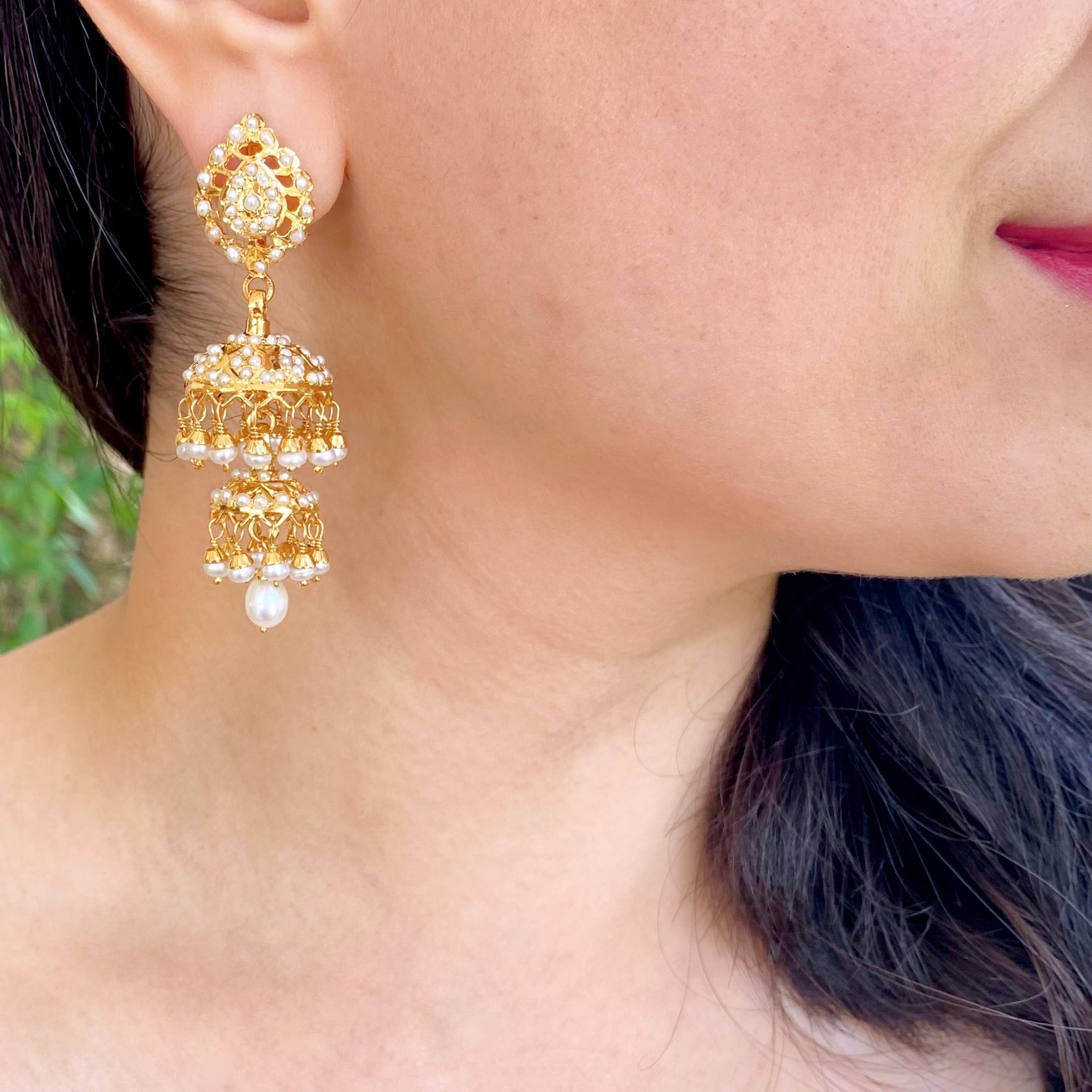 All Pearl Double Jhumka Earrings | Traditional Indian Jadau Jewelry | ER 678