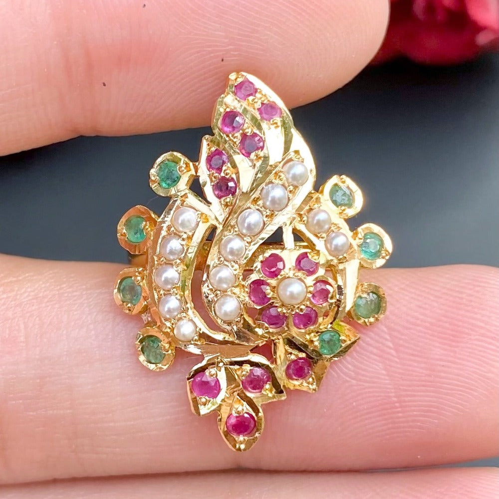 ruby flower jadau ring gold