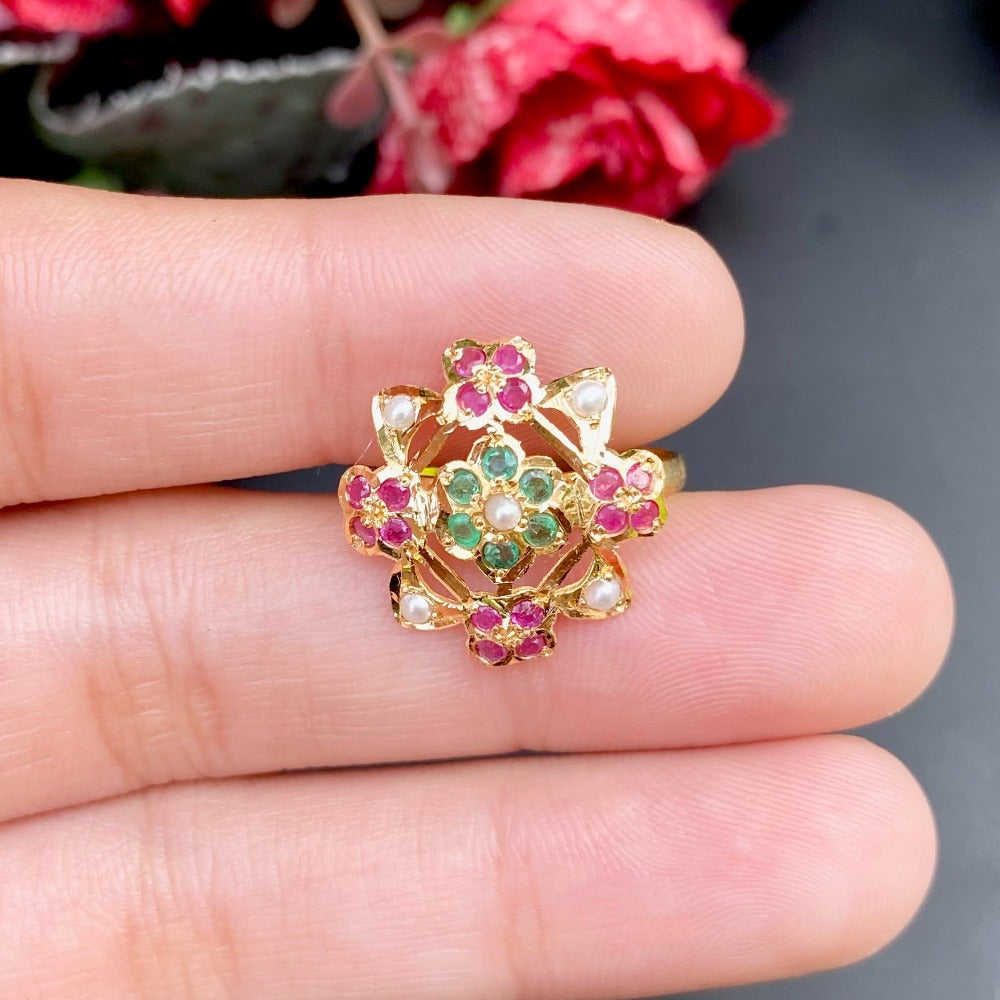 Dainty Floral Jadau Ring in 22ct Gold GLR 066a