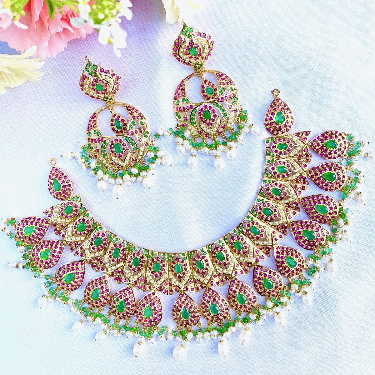 jadau set with chandbali earrings for destination wedding