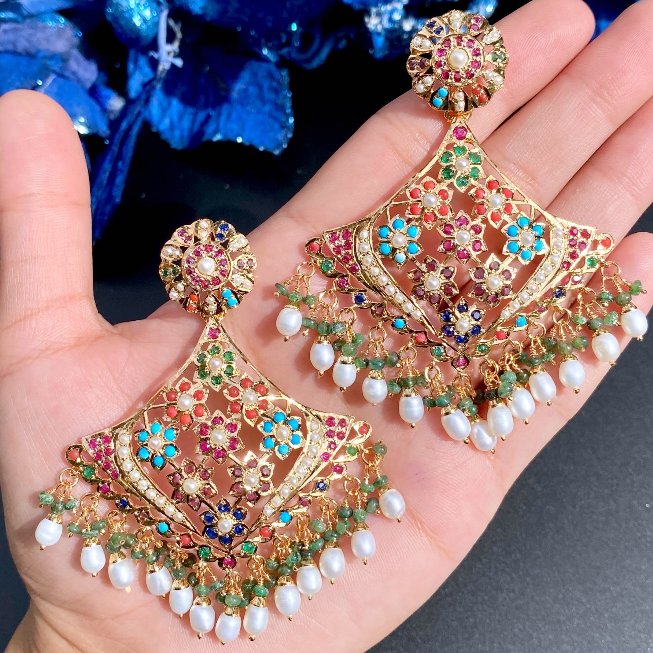 Gold Plated Jewelry Online Shopping | Statement Navratna Earrings | For Women ER 633