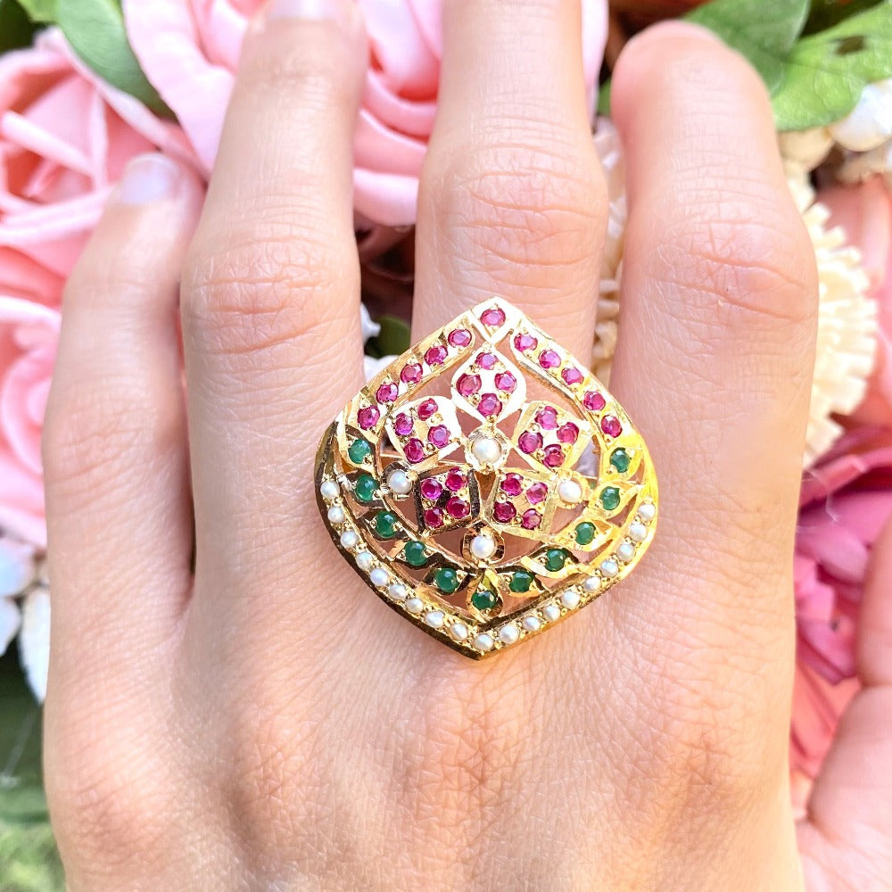 Gold Plated Jadau Cocktail Ring LR 013