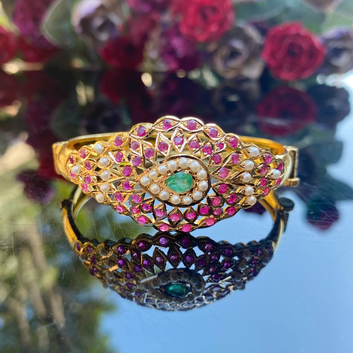 Elegant Ruby Emerald Jadau Bracelet  | 22k Hallmarked Gold | Under 2 Tolas GBNG 014