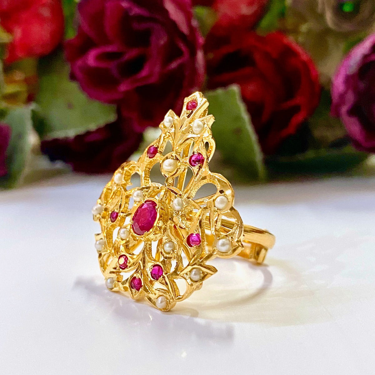 Jadau Cocktail Ring in Gold Plated Silver LR 026