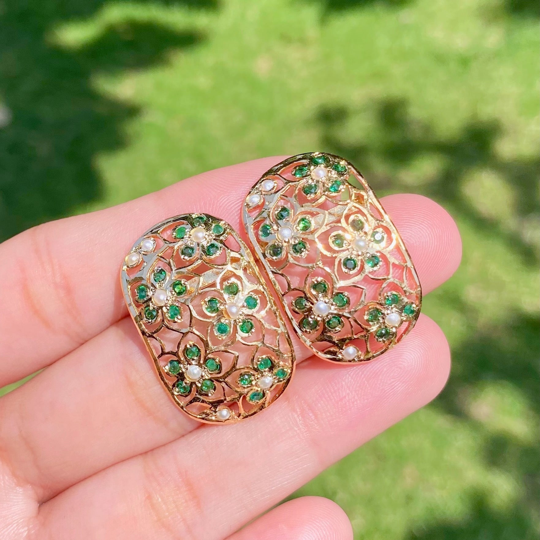 Emerald Green Stud Earrings | Indo Western Studs | Modern & Trendy Design | ER 640