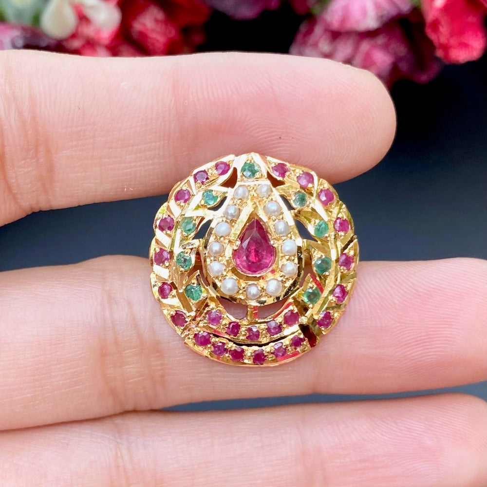 precious stone studded gold ring