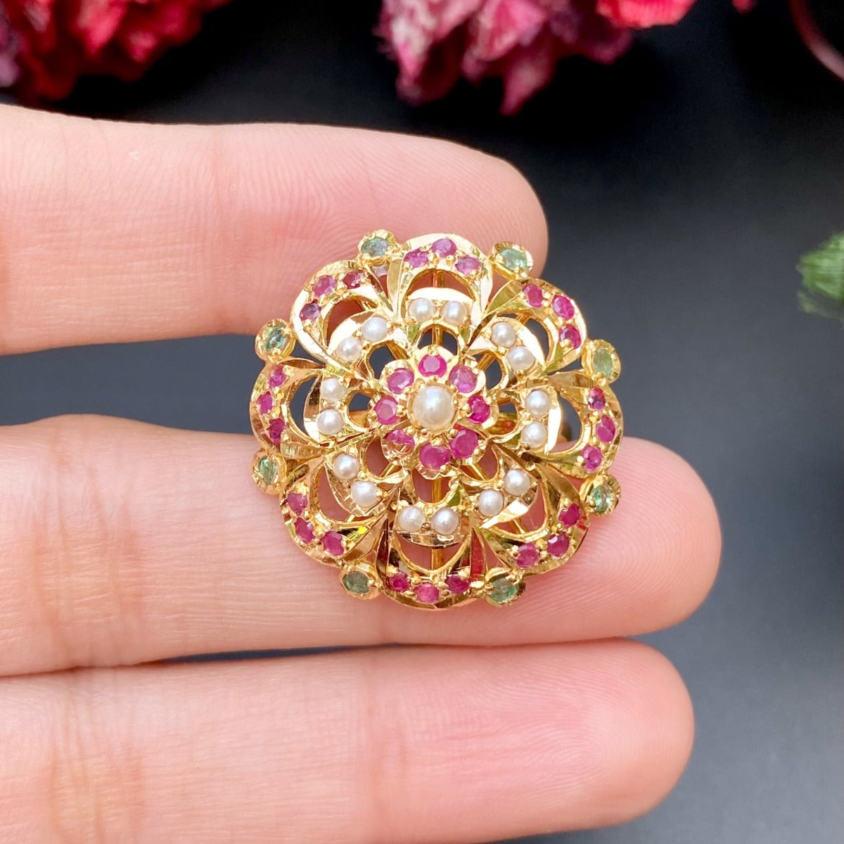 hyderabadi jadau gold cocktail ring