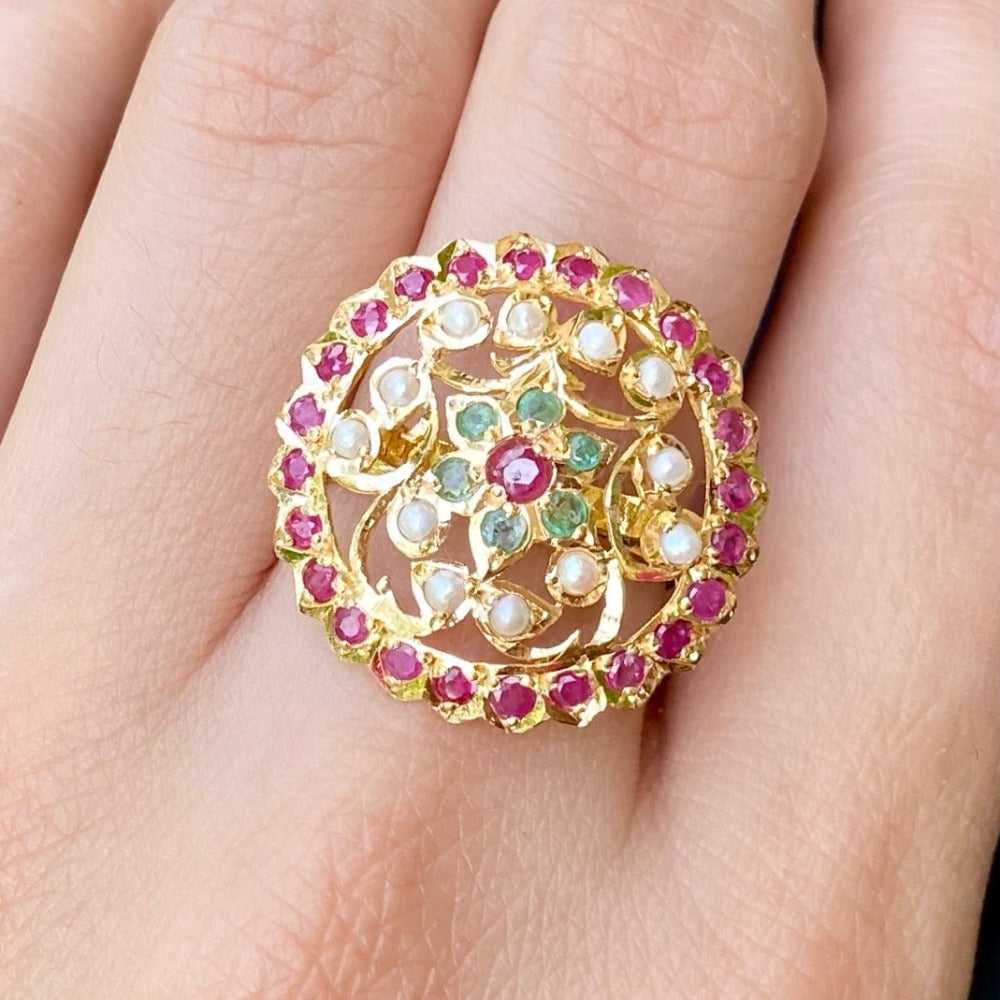 Beautiful Multiciloured Floral Ring in 22ct Gold GLR 070