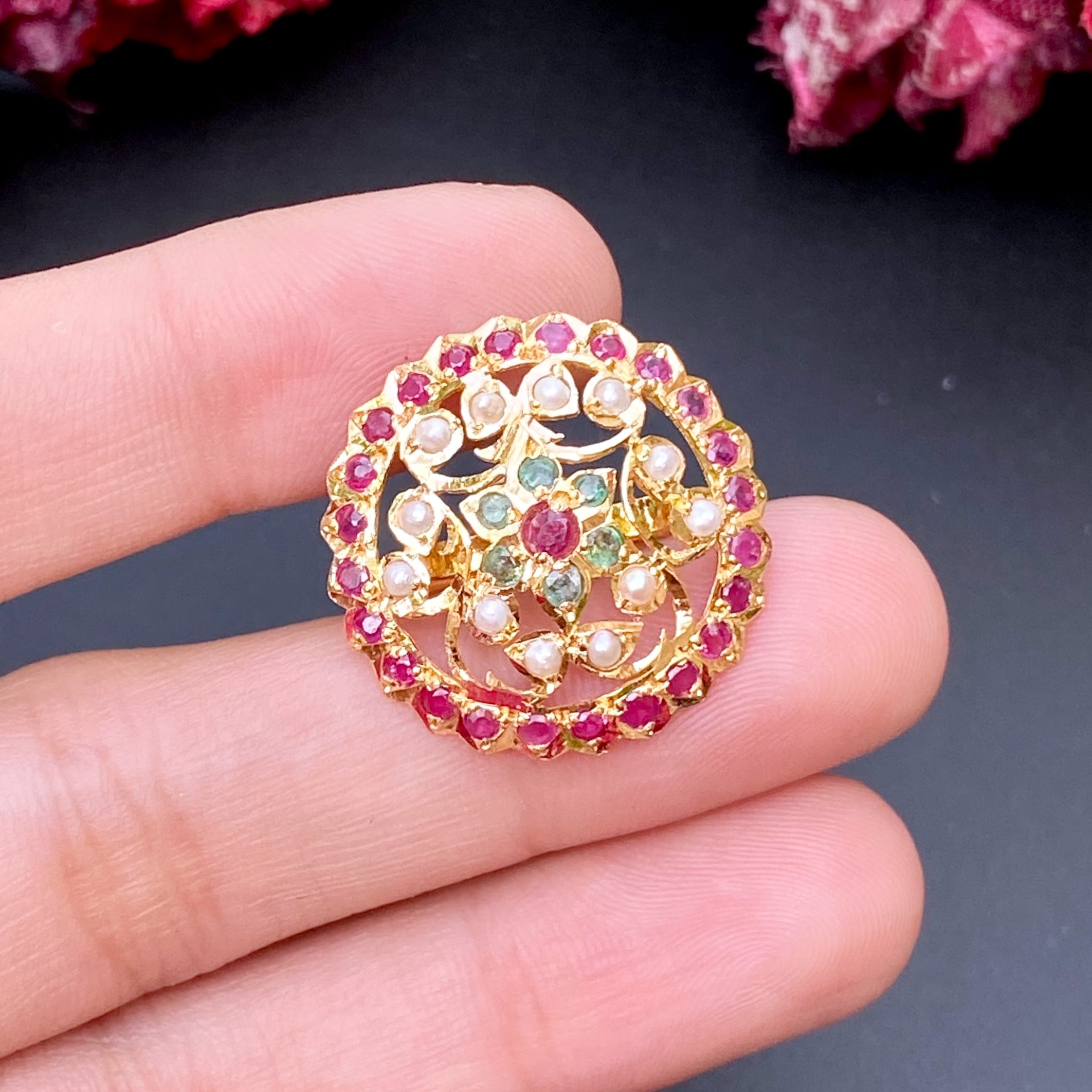 Beautiful Multiciloured Floral Ring in 22ct Gold GLR 070