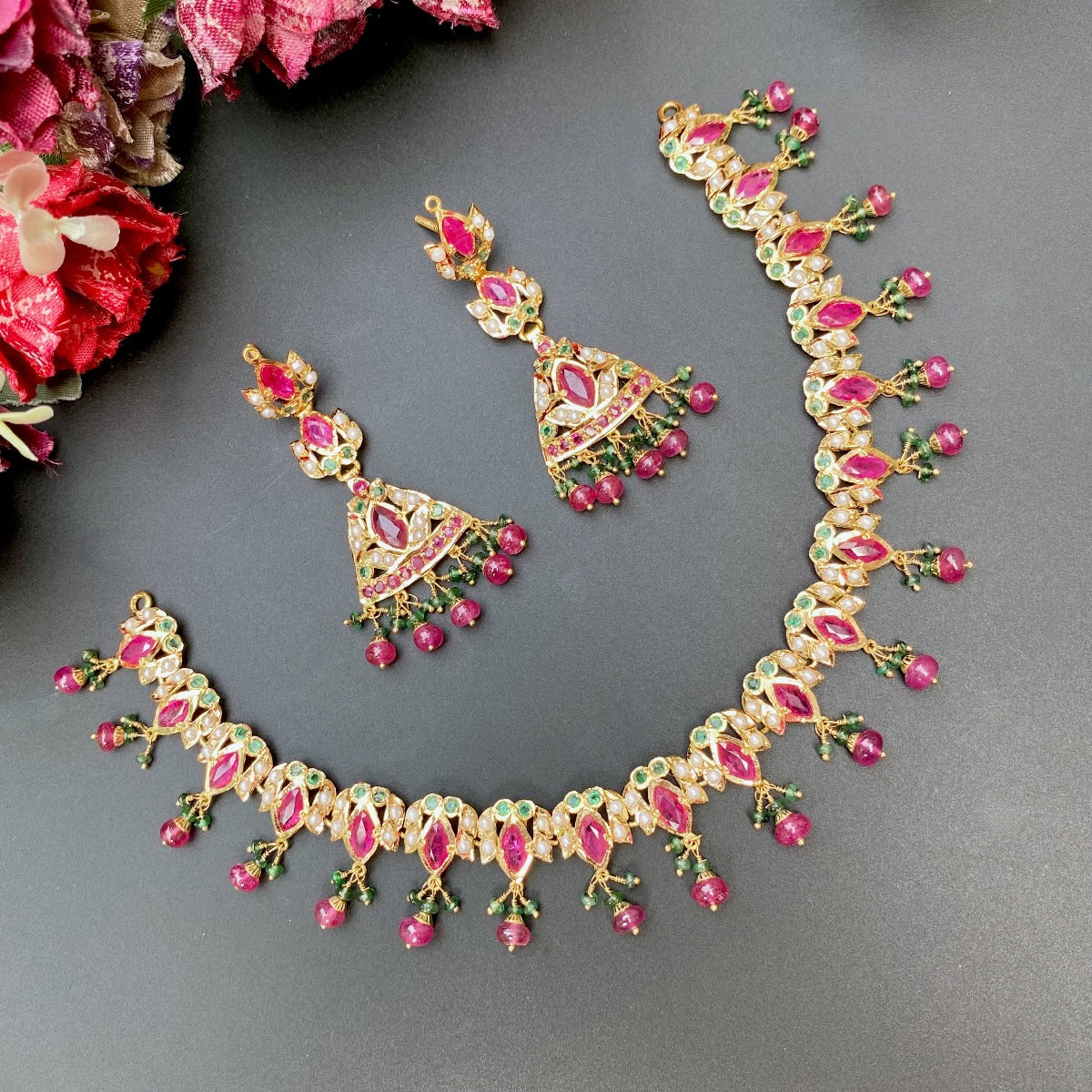 delicate ruby necklace set