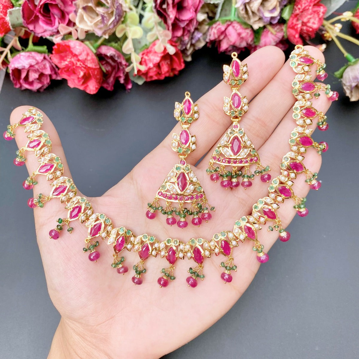 delicate ruby necklace set