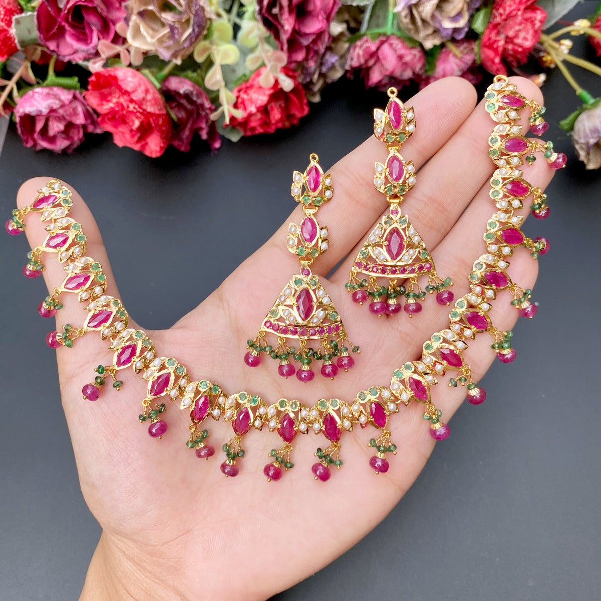 delicate ruby necklace set