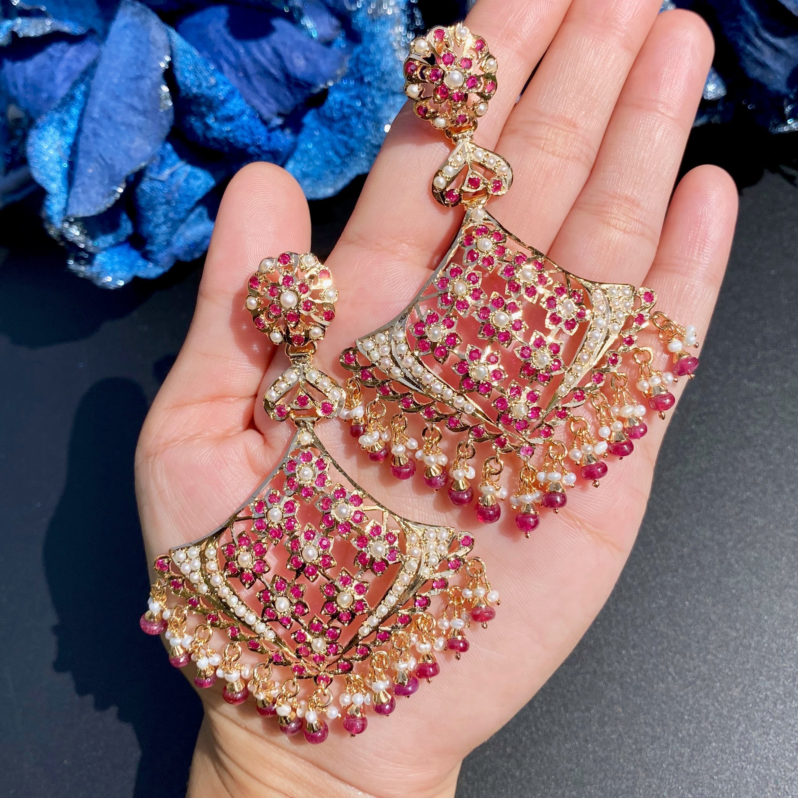 long floral indian jadau earrings