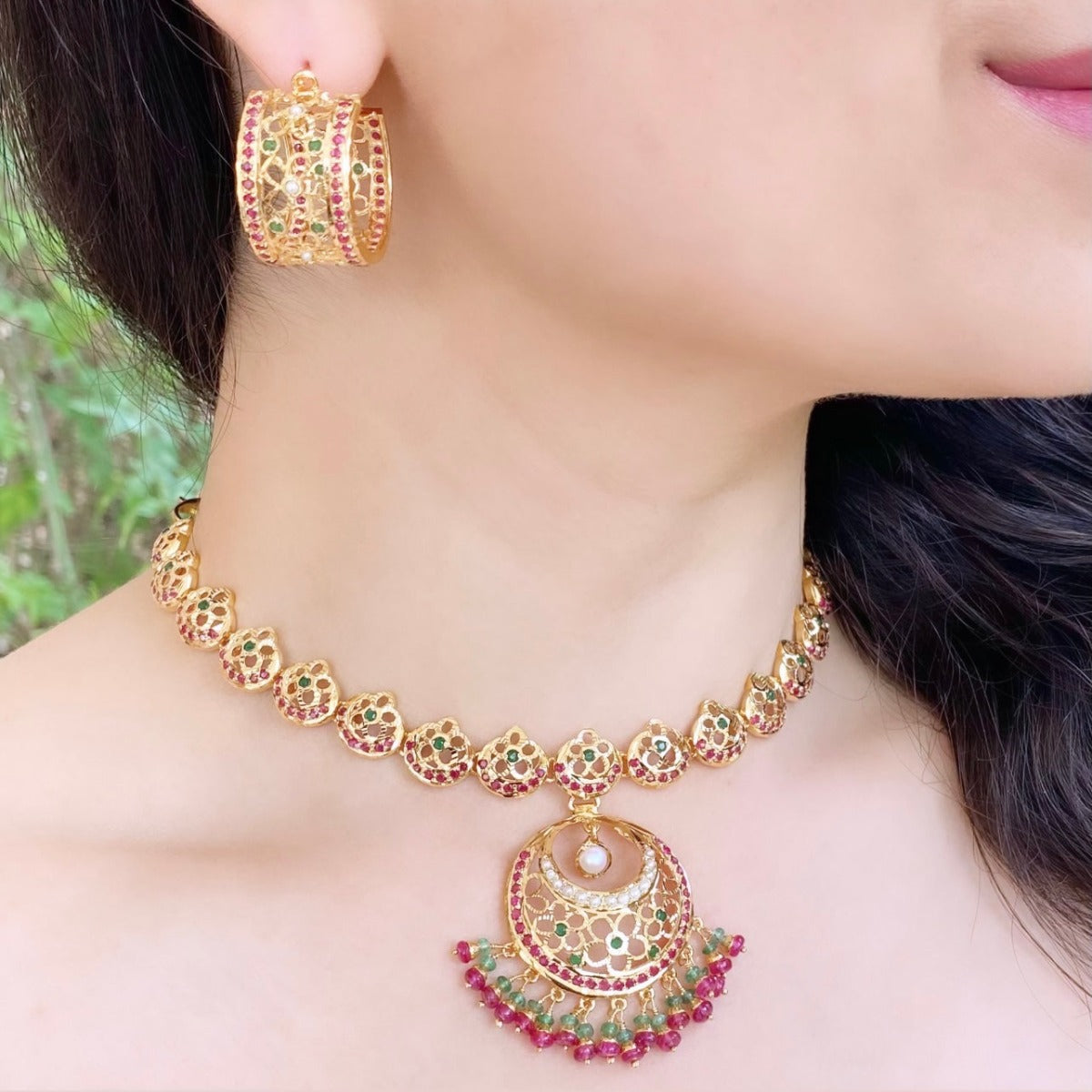 rajasthani jadau set with gold plating