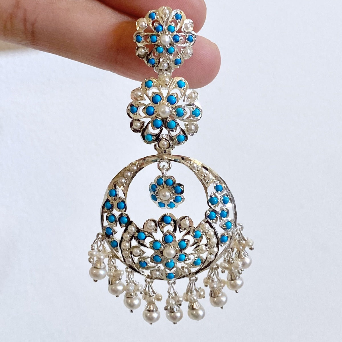 long silver chandbali earrings