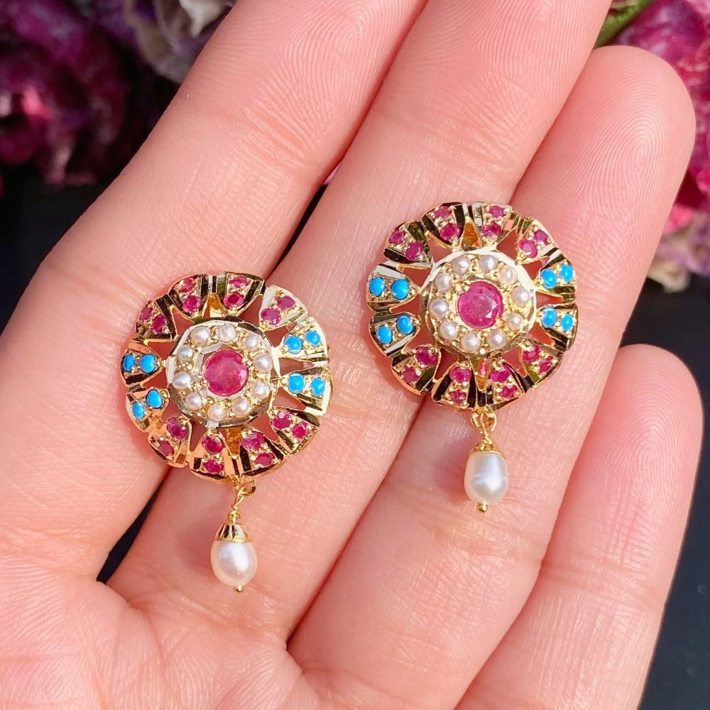 18k gold earrings navaratan