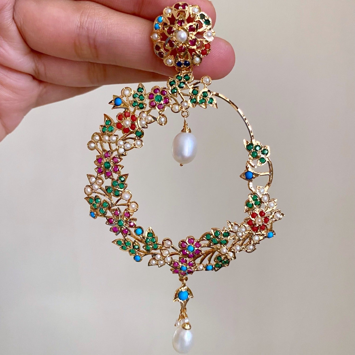 antique floral Navaratna earrings for women