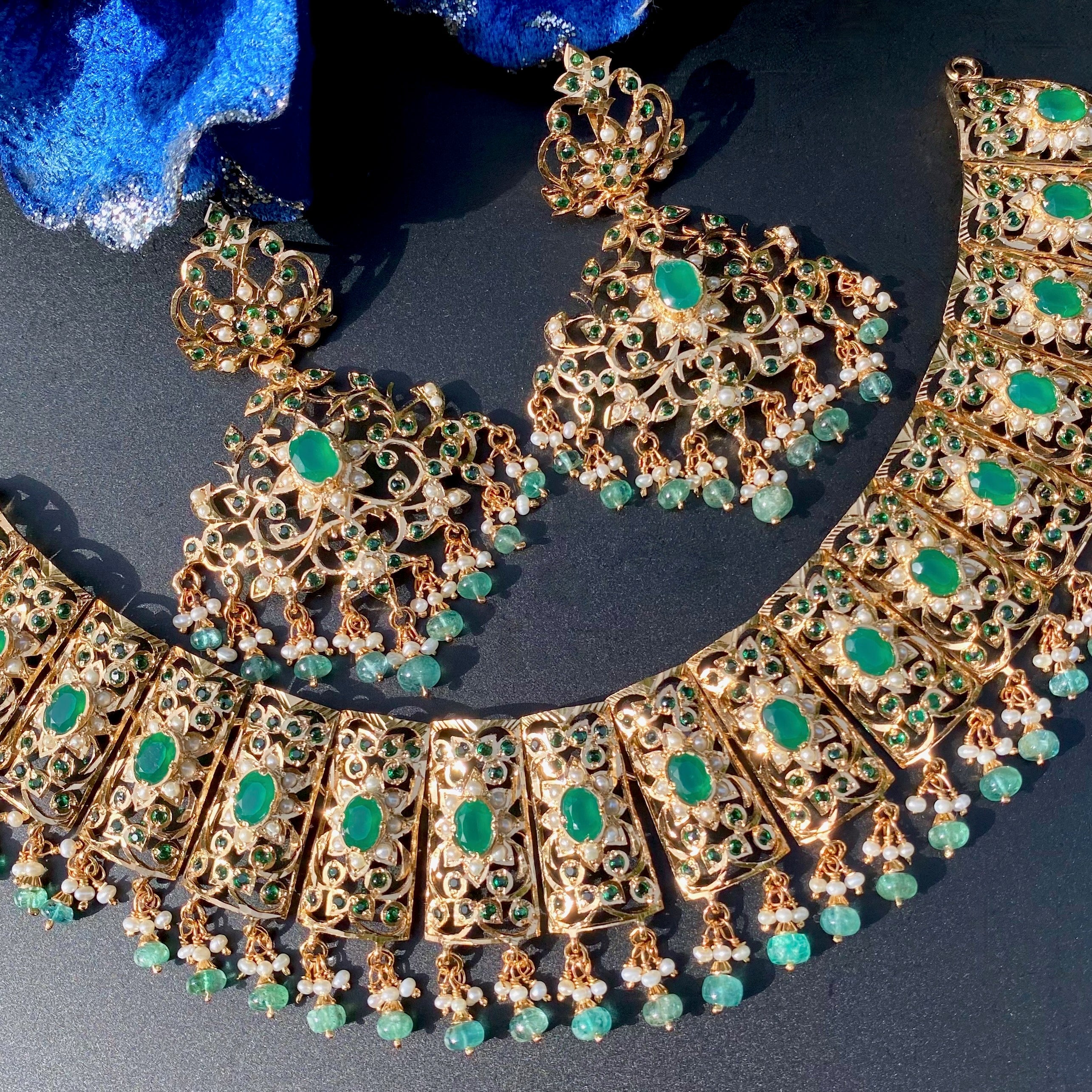 Emerald Necklace Set | Green Stones Necklace Set | Edwardian Necklace Design | NS 459