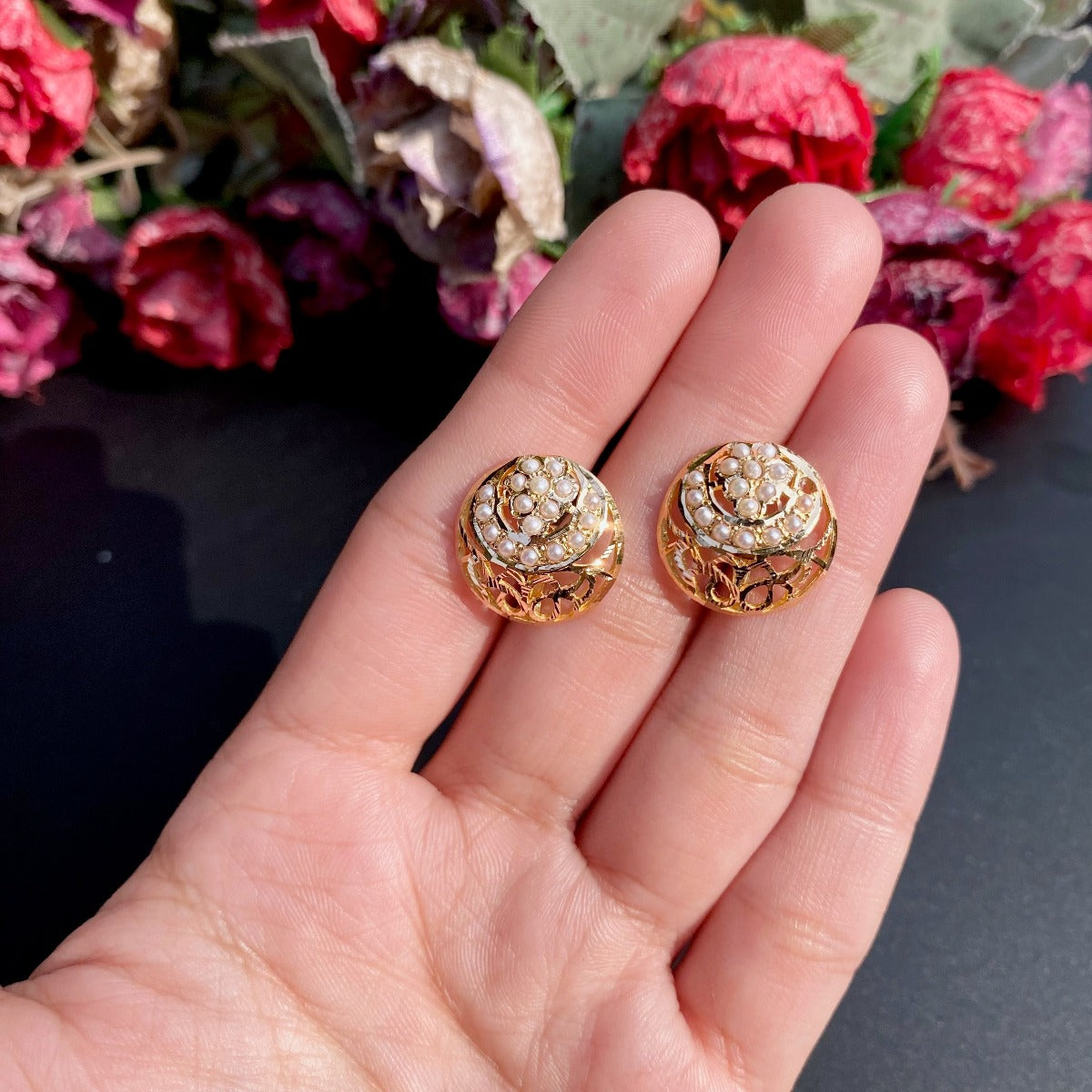 delicate pearl studs in 22ct gold ger 103