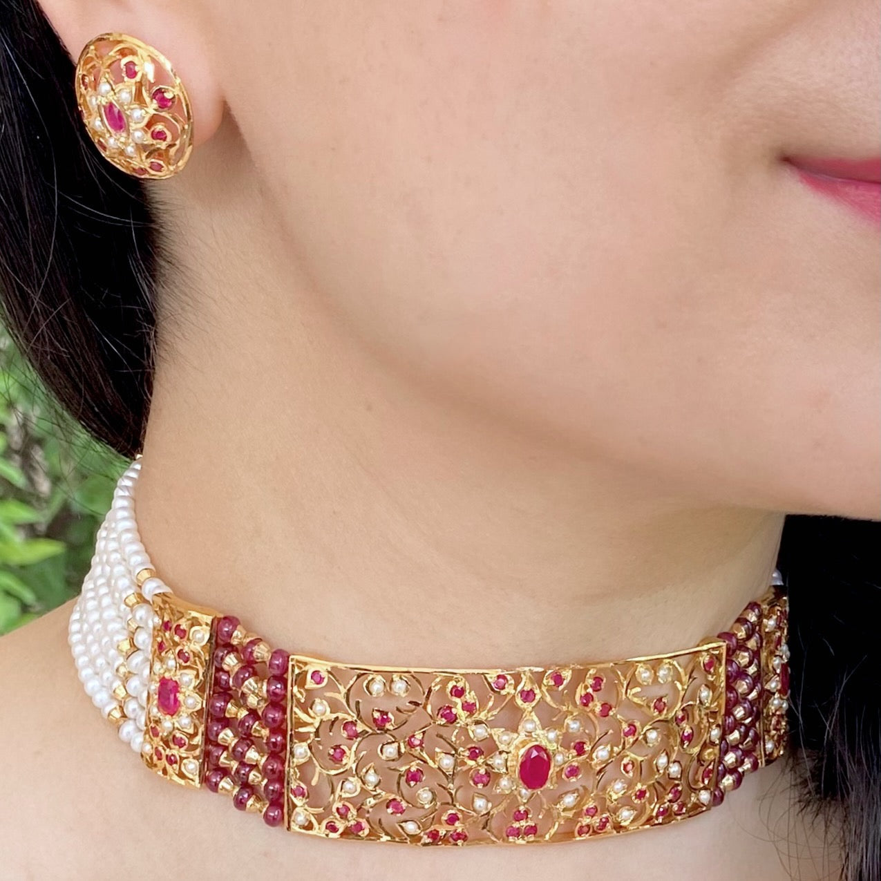 gold plated rajasthani choker set