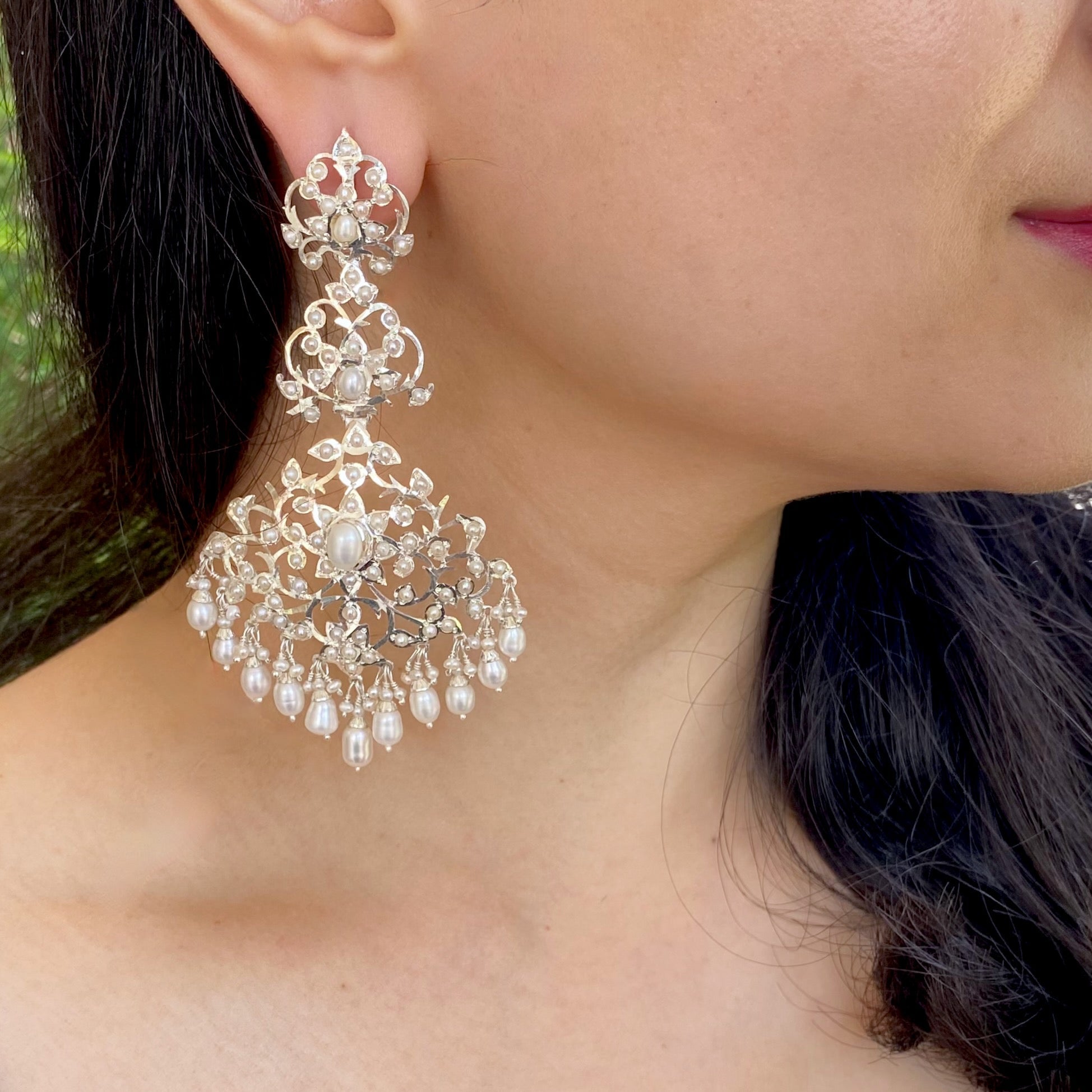 Premium Silver Chandelier Earrings | Statement Western Design SER 019