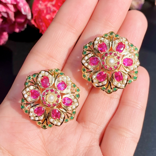 round ruby indian stud earrings