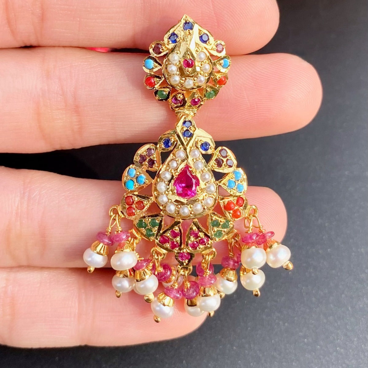 Delicate Navaratna Earrings | Gold Plated on 925 Silver ER 431