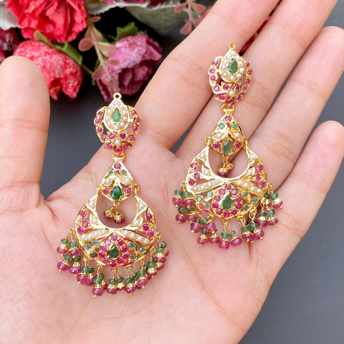 real gold jadau set with precious stones