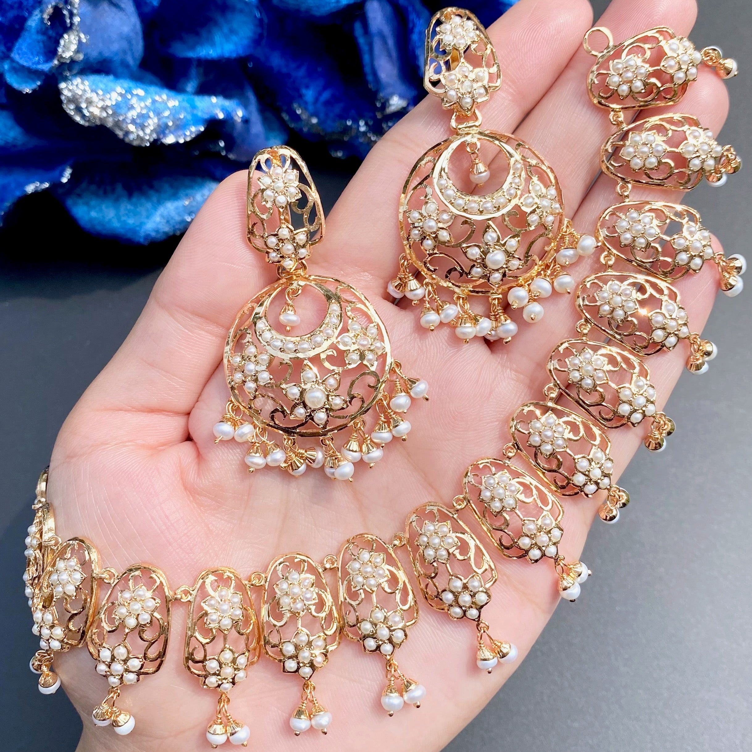 Indo Western Pearl Jewellery | Freshwater Pearls Set | Gold Plated NS 469