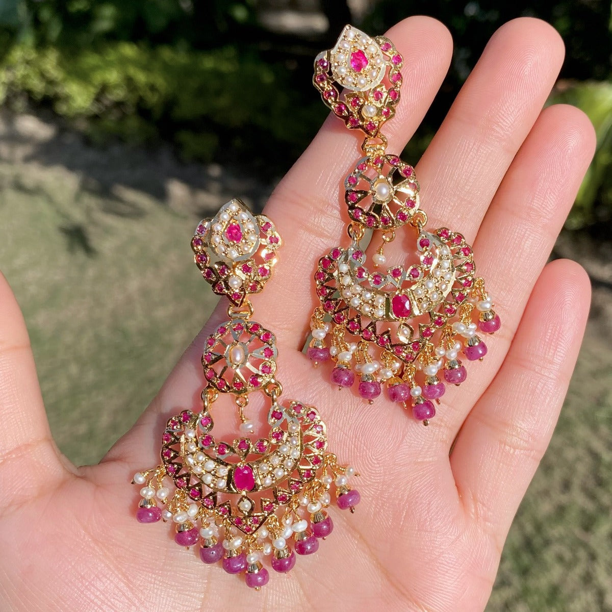 ruby chandbali earrings