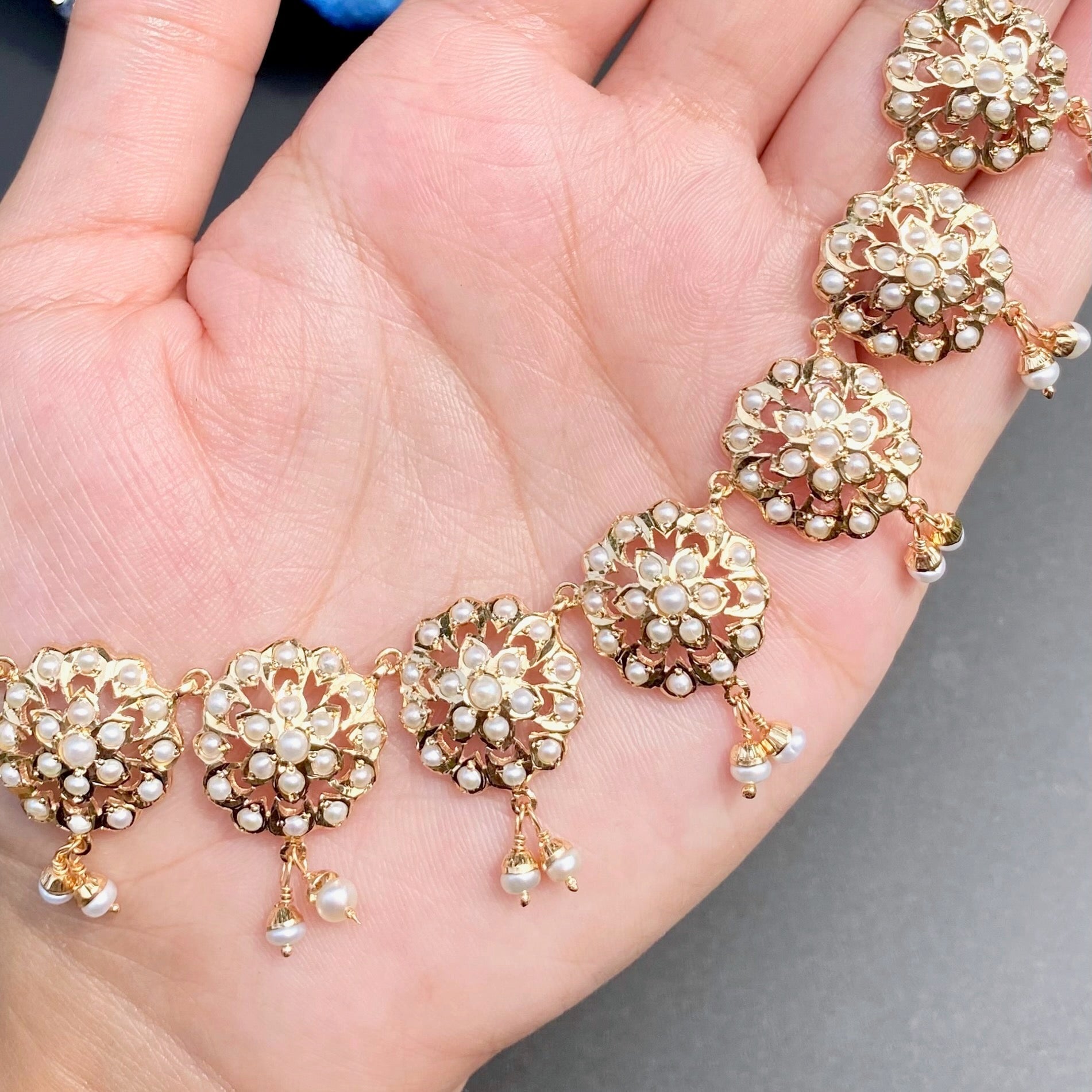 Pearl Necklace with Long Chandbali Earrings | Gold Plated Pearl Jewelry NS 467