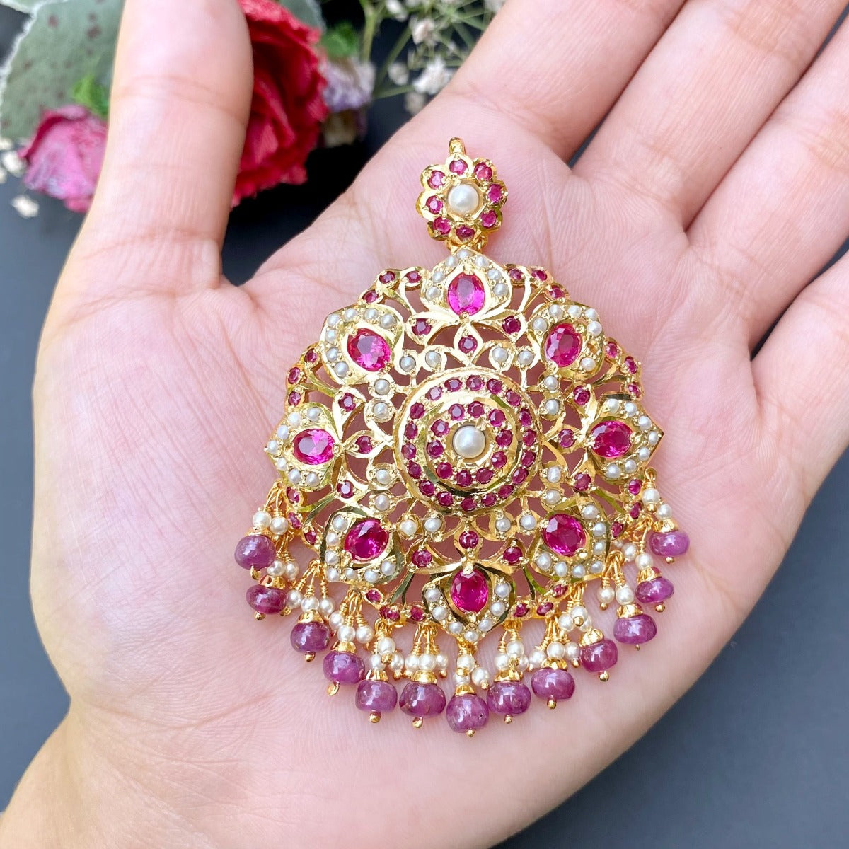 pakistani jadau pendant ruby