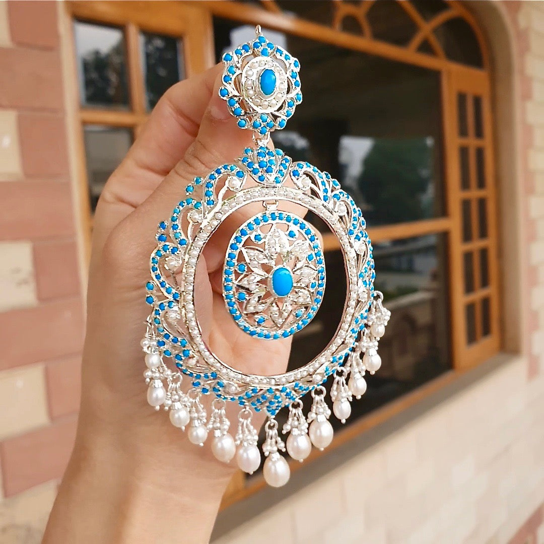 Silver Earrings Online with Price | Oversized Chandbali Earrings SER 194