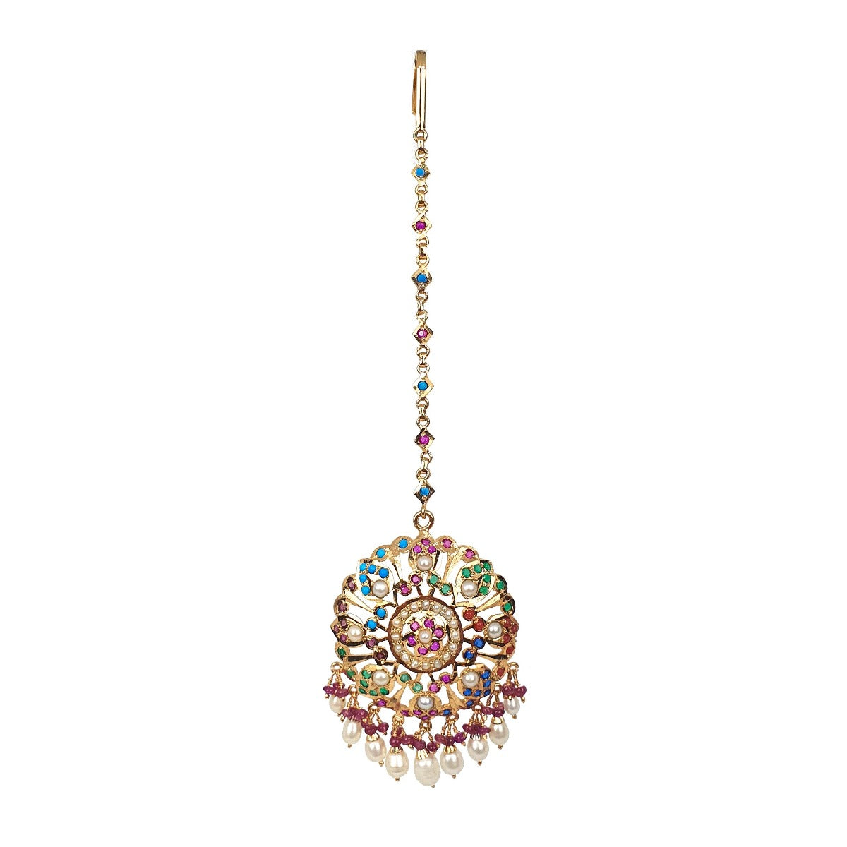 Gold Plated Multicolored Jadau Mang Tikka in 925 Silver TK 006