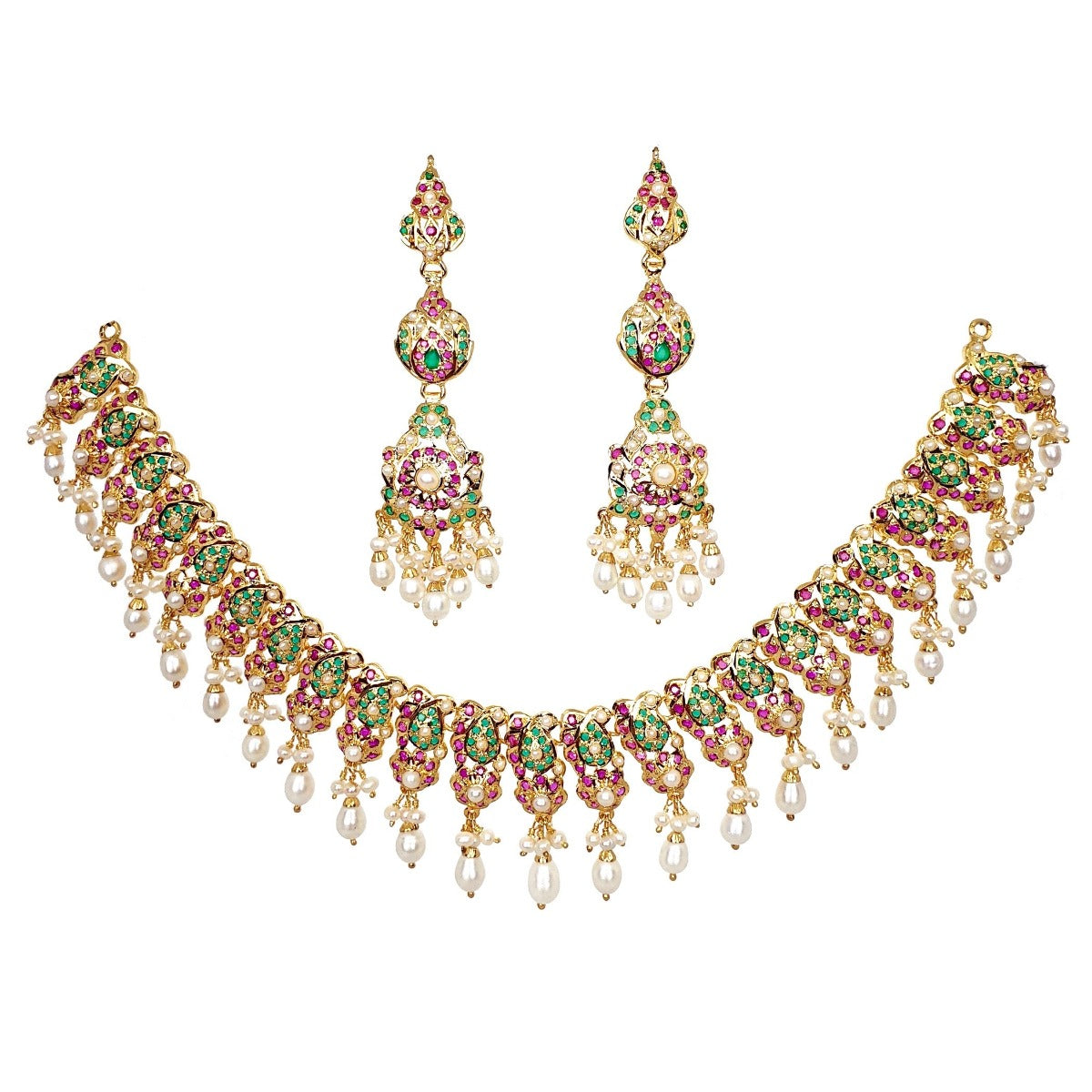 gold plated jadau necklace set