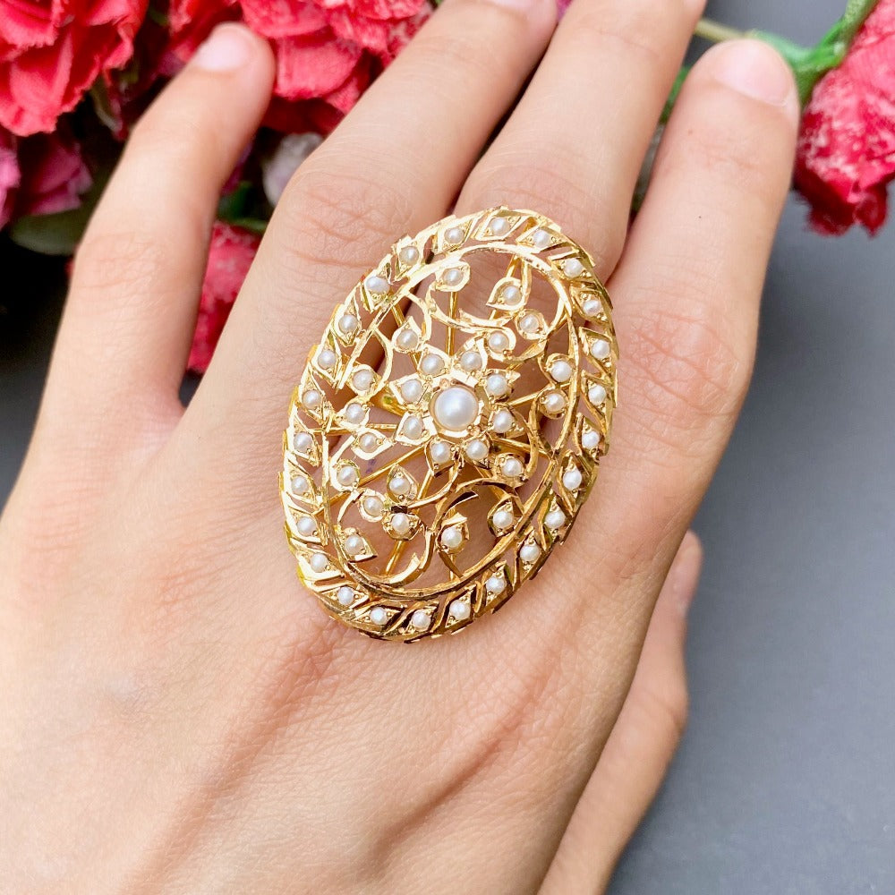 antique pearl cocktail ring gold