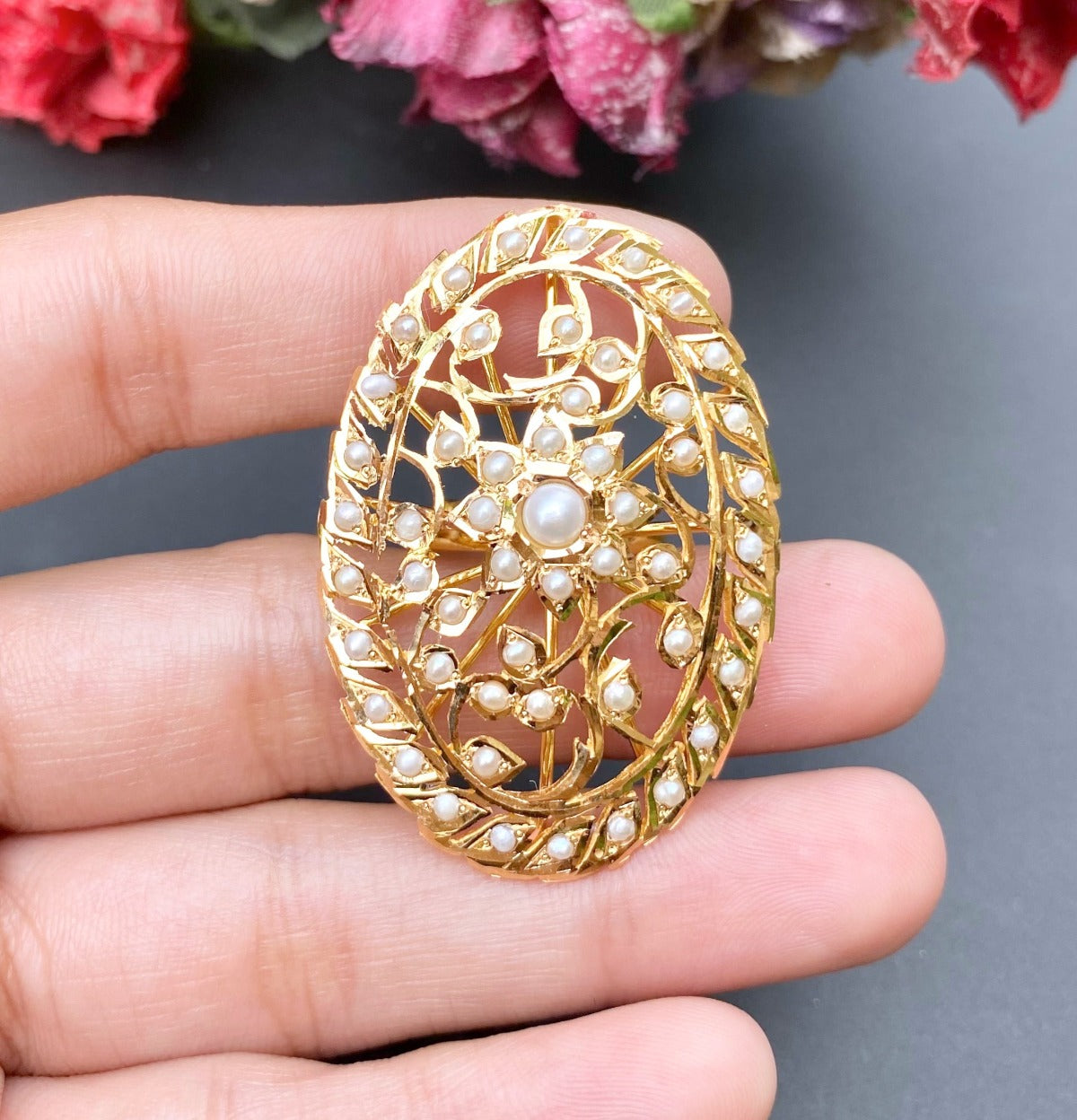 antique pearl cocktail ring gold